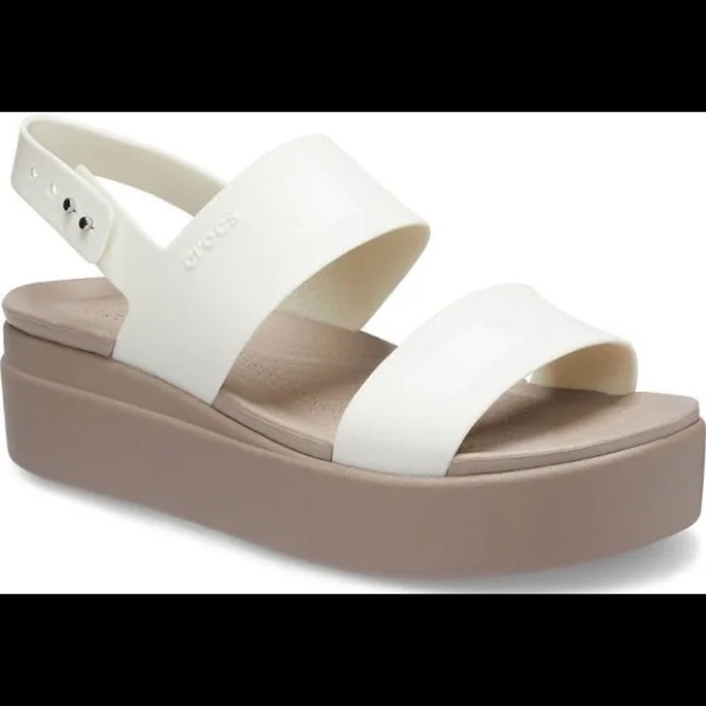 ISO Crocs Brooklyn Low Wedge in Stucco/Mushroom size 8